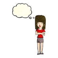 cartoon woman standing with thought bubble N6