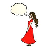 cartoon pretty woman in dress with thought bubble N11