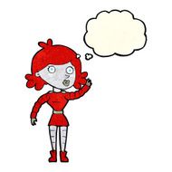 cartoon robot woman waving with thought bubble N3