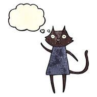 cute cartoon black cat waving with thought bubble N3