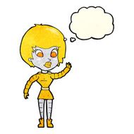 cartoon robot woman waving with thought bubble N4