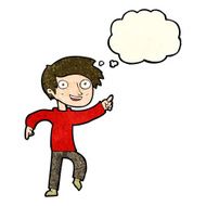 cartoon happy boy pointing with thought bubble N5