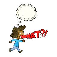 cartoon woman shouting what with thought bubble N2