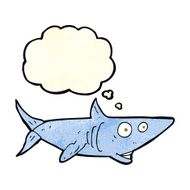 cartoon happy shark with thought bubble N3
