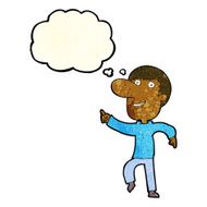 cartoon happy man dancing with thought bubble N11