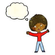 cartoon worried woman with thought bubble N20