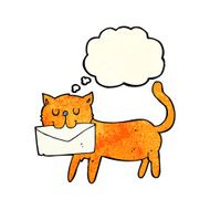 cartoon cat carrying letter with thought bubble N3