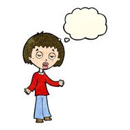 cartoon tired woman with thought bubble N8