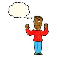 cartoon man surrendering with thought bubble N3