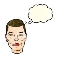 cartoon serious male face with thought bubble N3