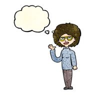 cartoon woman waving with thought bubble N85