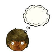 cartoon curious boy with thought bubble N9