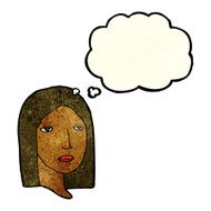 cartoon serious woman with thought bubble N6