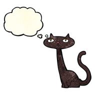 cartoon black cat with thought bubble N8