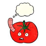 cartoon tomato with worm thought bubble N2