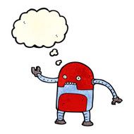 funny cartoon robot with thought bubble N10