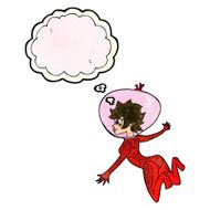 cartoon space woman with thought bubble N8