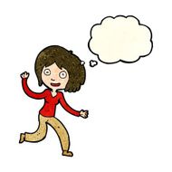 cartoon happy waving girl with thought bubble N3