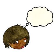 cartoon female face with raised eyebrow thought bubble N3