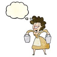 cartoon milkmaid carrying buckets with thought bubble N3