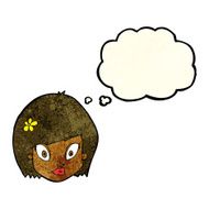 cartoon happy female face with thought bubble N48