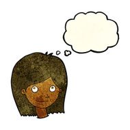cartoon happy female face with thought bubble N49