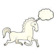 cartoon running white stallion with thought bubble N2