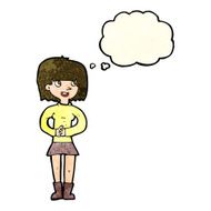 cartoon friendly woman with thought bubble N19