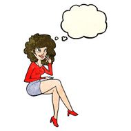 cartoon office woman sitting with thought bubble N3