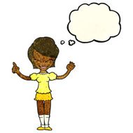 cartoon pretty girl with idea thought bubble N7