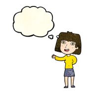 cartoon friendly woman waving with thought bubble N14
