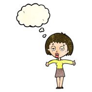 cartoon bored woman with thought bubble N8