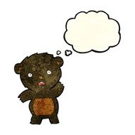 cartoon waving black bear cub with thought bubble N12
