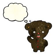 cartoon waving black bear cub with thought bubble N13
