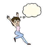 cartoon excited woman with thought bubble N38