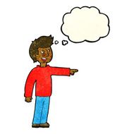 cartoon happy man pointing and laughing with thought bubble N3