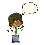 cartoon school boy with idea thought bubble N7