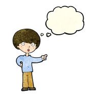 cartoon pointing boy with thought bubble N8