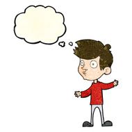 cartoon curious boy with thought bubble N10