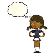 cartoon happy waitress woman with thought bubble N3