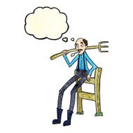 cartoon old farmer leaning on fence with thought bubble N2