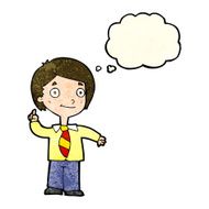 cartoon school boy answering question with thought bubble N14