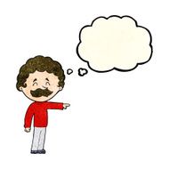 cartoon man with mustache pointing thought bubble N9