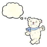 cartoon waving teddy polar bear with thought bubble N2