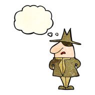 cartoon man in coat and hat with thought bubble N3