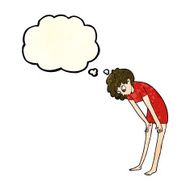 cartoon woman looking at her feet with thought bubble N3