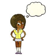 cartoon woman with hands on hips thought bubble N57