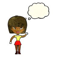cartoon woman waving with thought bubble N88