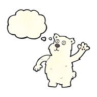 cartoon waving polar bear with thought bubble N14