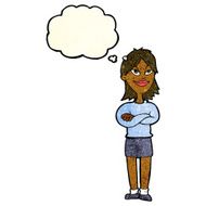 cartoon proud woman with thought bubble N8